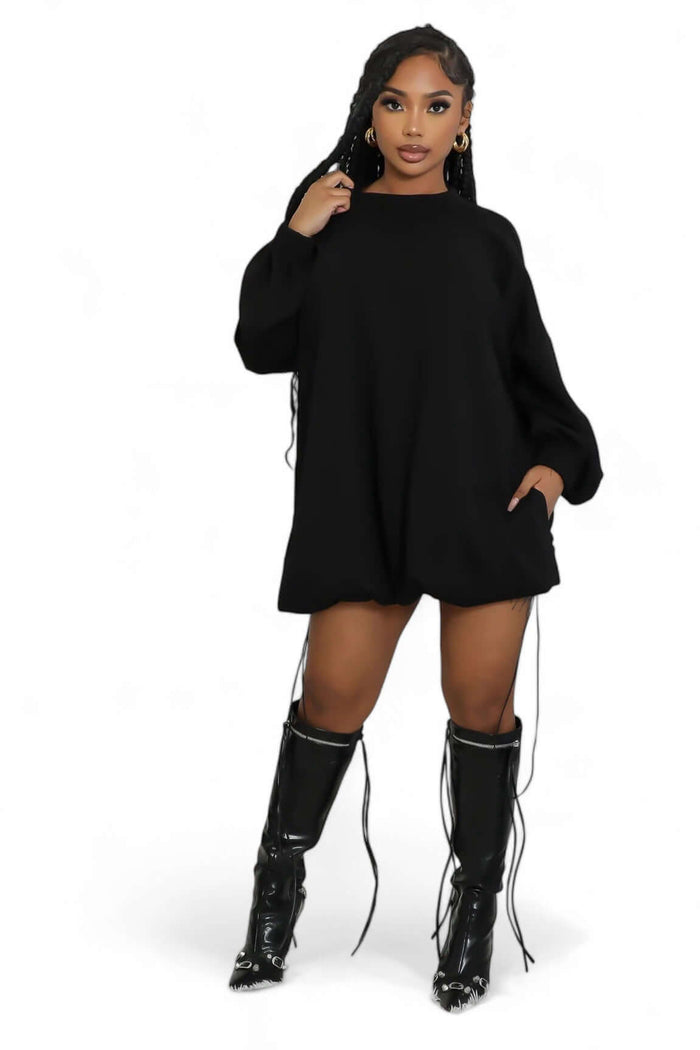 Oversized Pullover Dress with Drawstrings by The House of Stylez