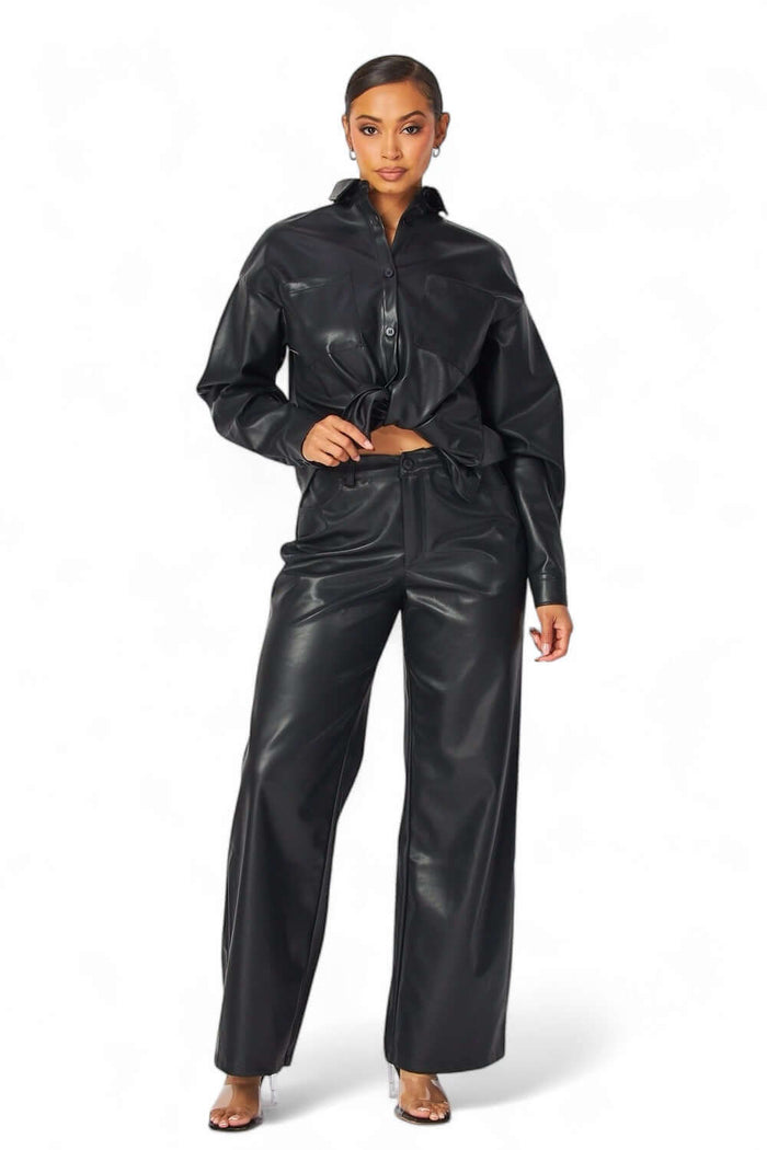 Emery Vegan Leather Button Down Shirt & Pants Two Piece Set by The House of Stylez