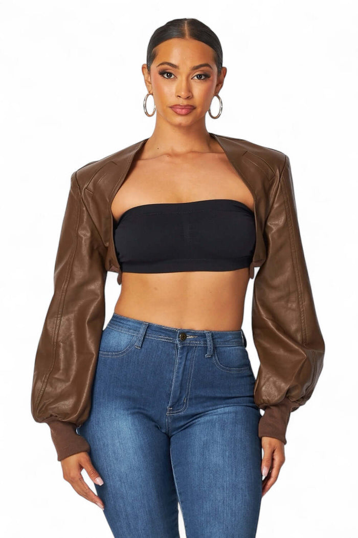 Tara Vegan Leather Cropped Bolero Jacket by The House of Stylez