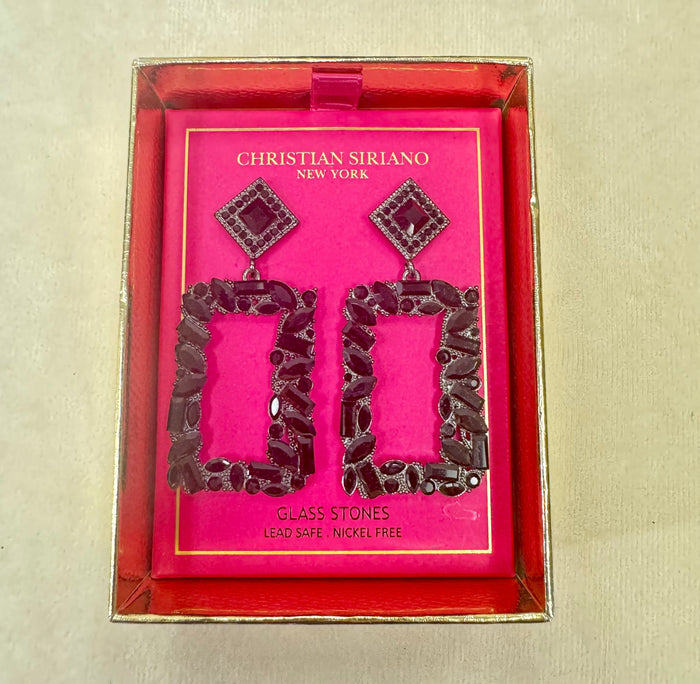 Christian Siriano NYC Abstract Crystal Rectangle Drop Post Earrings Glass Stones by Vanessa Jane