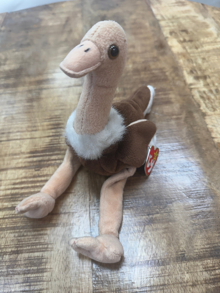 Stretch the Ostrich - TY Beanie Baby - With Errors - PVC Pellets by Vanessa Jane