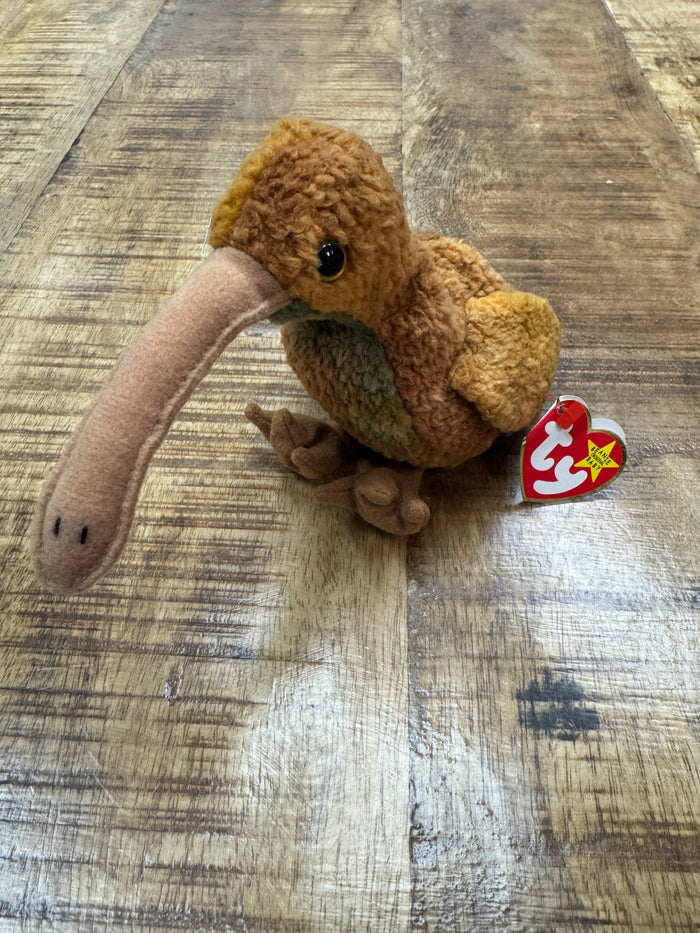 1998 Ty Beanie Baby Beak the Kiwi Bird Retired P.E. Pellets w/ Tag Errors by Vanessa Jane