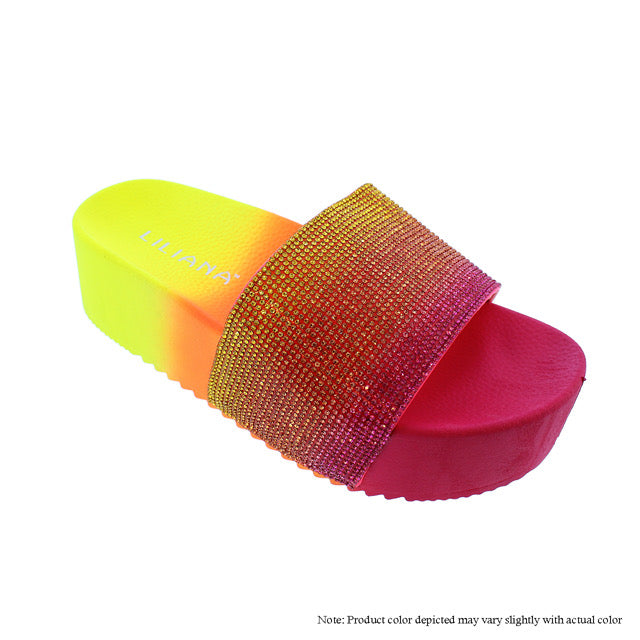 Ombre Bling Slides - Fuchsia/Orange/Yellow by The House of Stylez