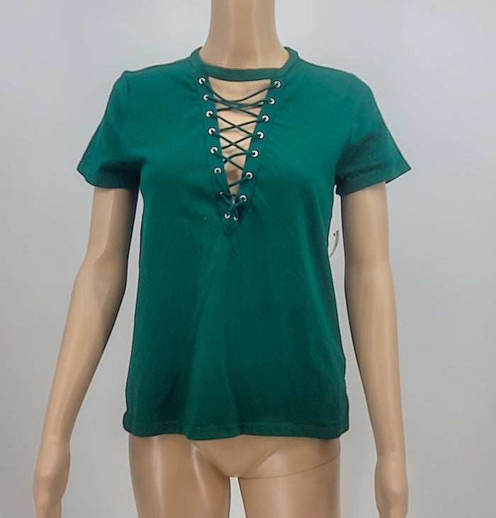 JM Collection Lace Up Top, Size Large by Vanessa Jane