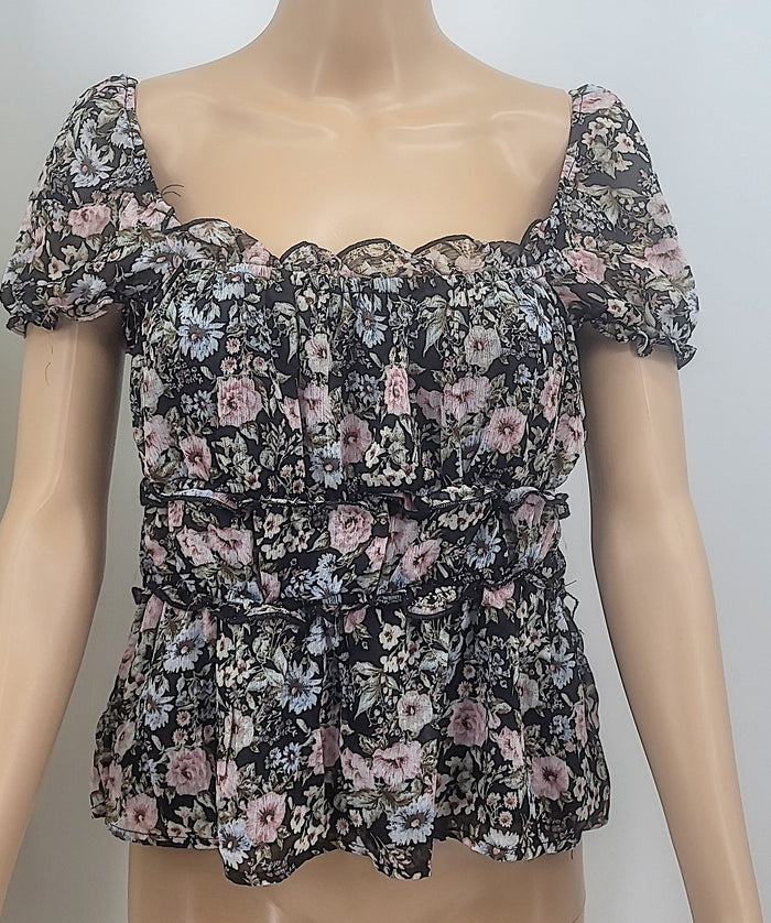 Francescas Mi Ami Floral Smocked Blouse, Size Large by Vanessa Jane
