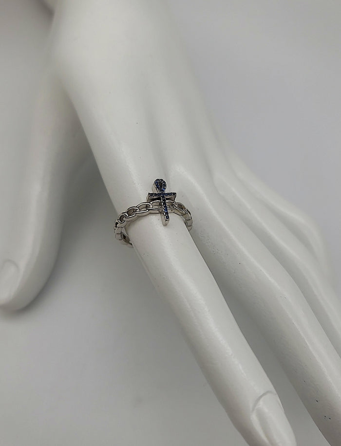 Sterling Forever Womens Cubic Zirconia Ankh Chain Link Ring – Size 6 Silver by Vanessa Jane