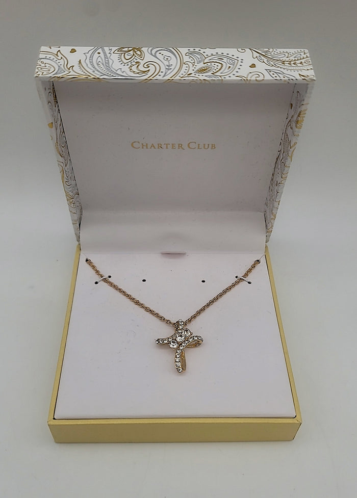 Charter Club Gold-Tone Pave Crystal Cross Pendant Necklace by Vanessa Jane