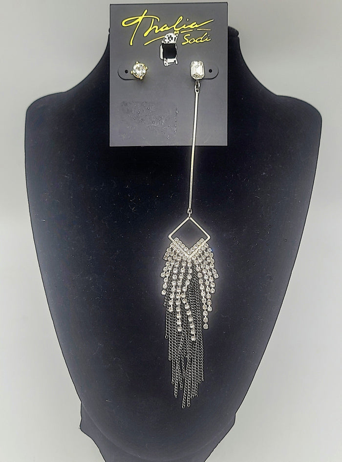 Thalia Sodi Stone Mix N Match Crystal and Chain Fringe Statement Earrigs by Vanessa Jane