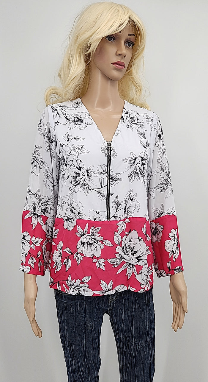 Alfani Women's Petite Printed Zip-Front Top, Size PM by Vanessa Jane