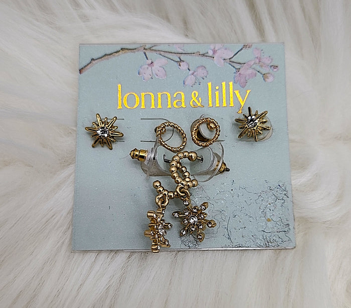 Lonna and Lilly Gold-Tone 3-PC. Set Crystal Snowflake Stud and Hoop Earrings by Vanessa Jane
