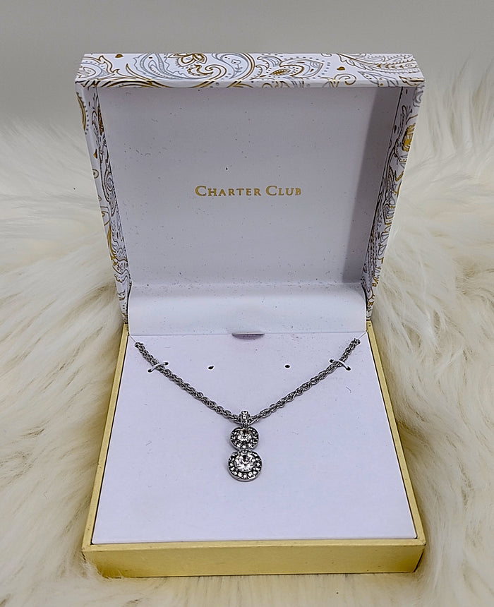 Charter Club Silver-Tone Double Crystal Halo Pendant Necklace by Vanessa Jane
