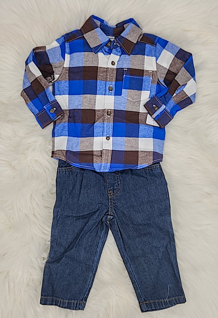 Carter's Baby Boys 2-Pc. Plaid Flannel Shirt and Canvas Pants by Vanessa Jane