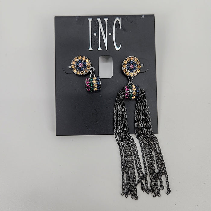 I.N.C. Hematite-Tone Mix N Match Pavé and Chain Tassel Drop Earrings by Vanessa Jane