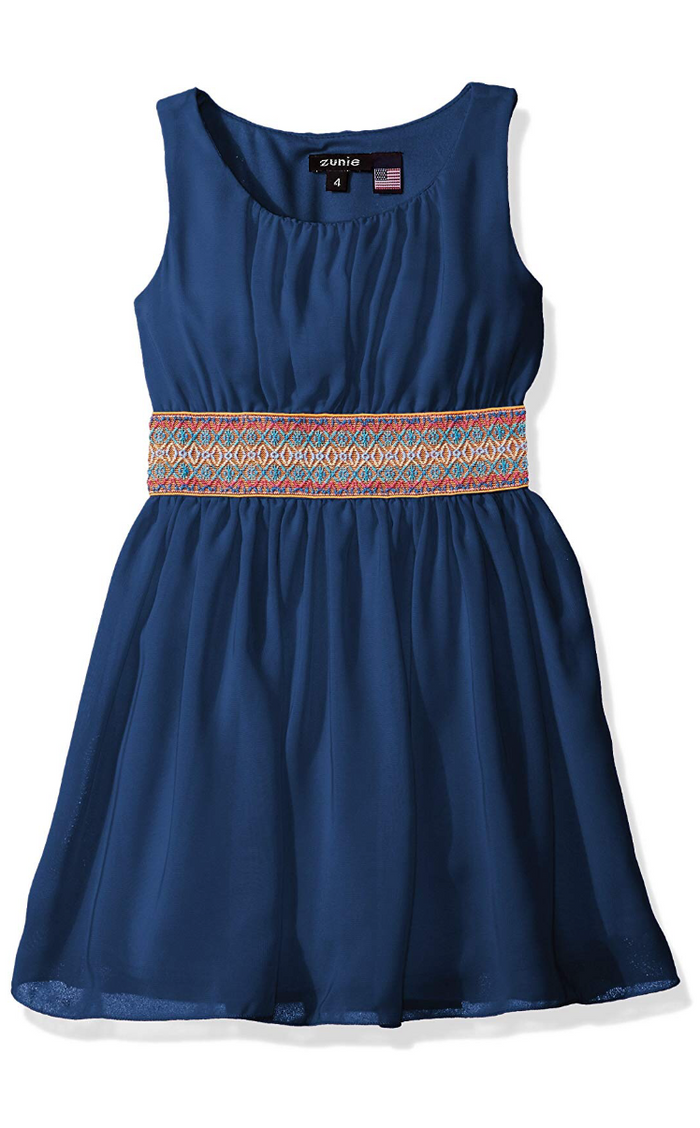 Zunie Girls' Sleeveless Chiffon Dress with Aztec Waistband, Size 6 by Vanessa Jane