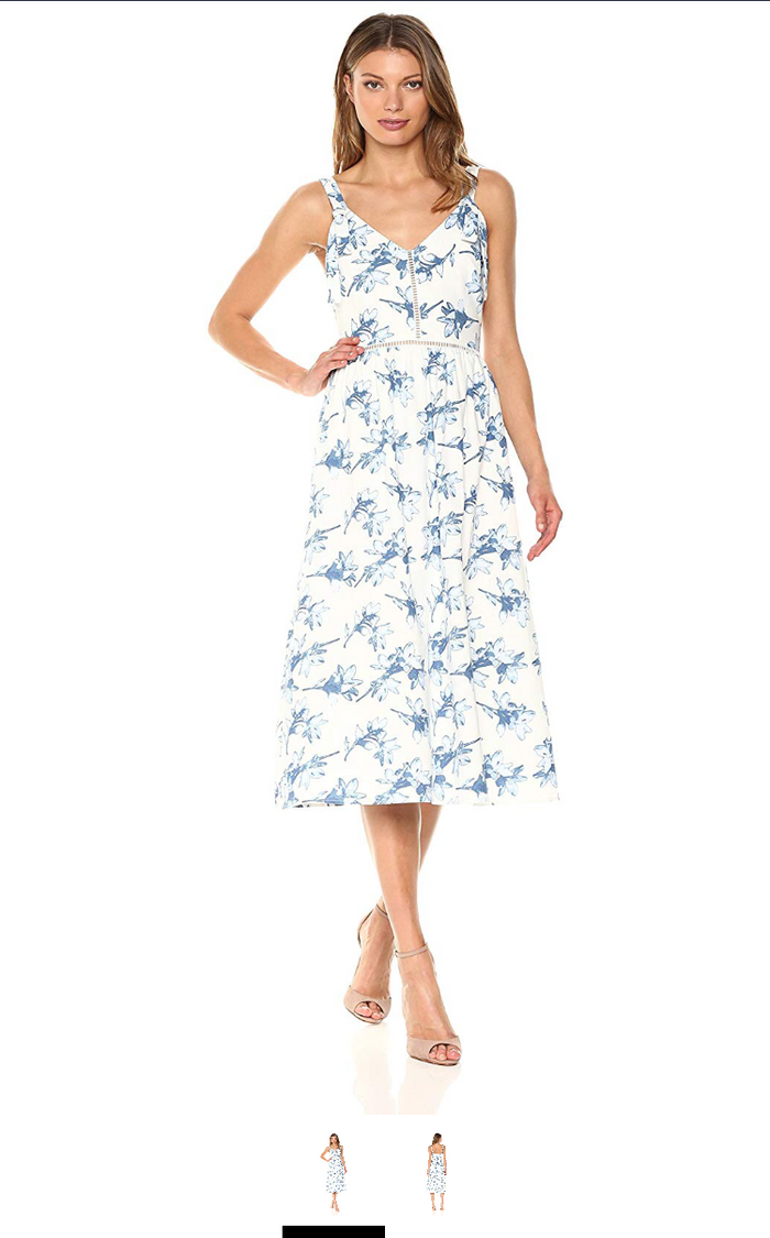 JOA Women's Flower Print Maxi Dress W/Ribbon Trap Detail, Size Large by Vanessa Jane