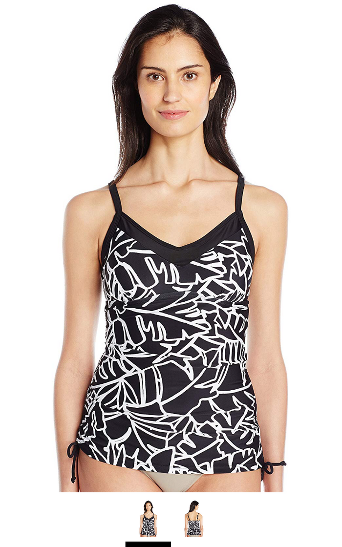 Ocean Avenue Women's Palm Beach Shirred-Side Tankini, Black, Size Small by Vanessa Jane