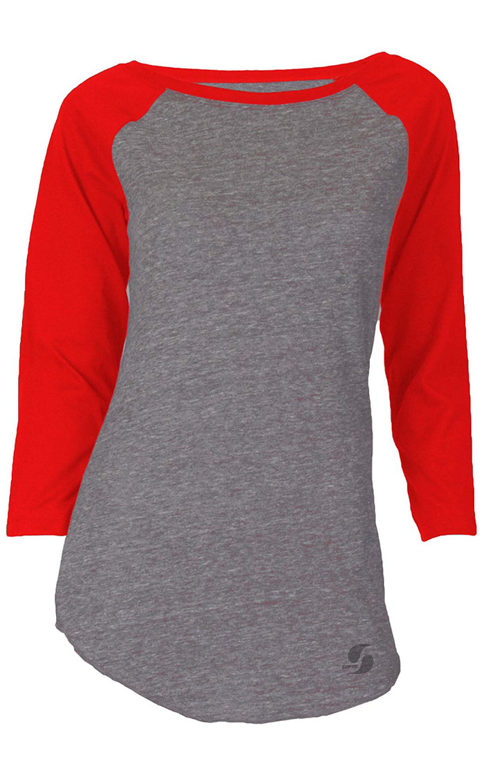 Soffe Womens Juniors Tri-Blend 3/4 Sleeve Baseball Tee,Size Large by Vanessa Jane