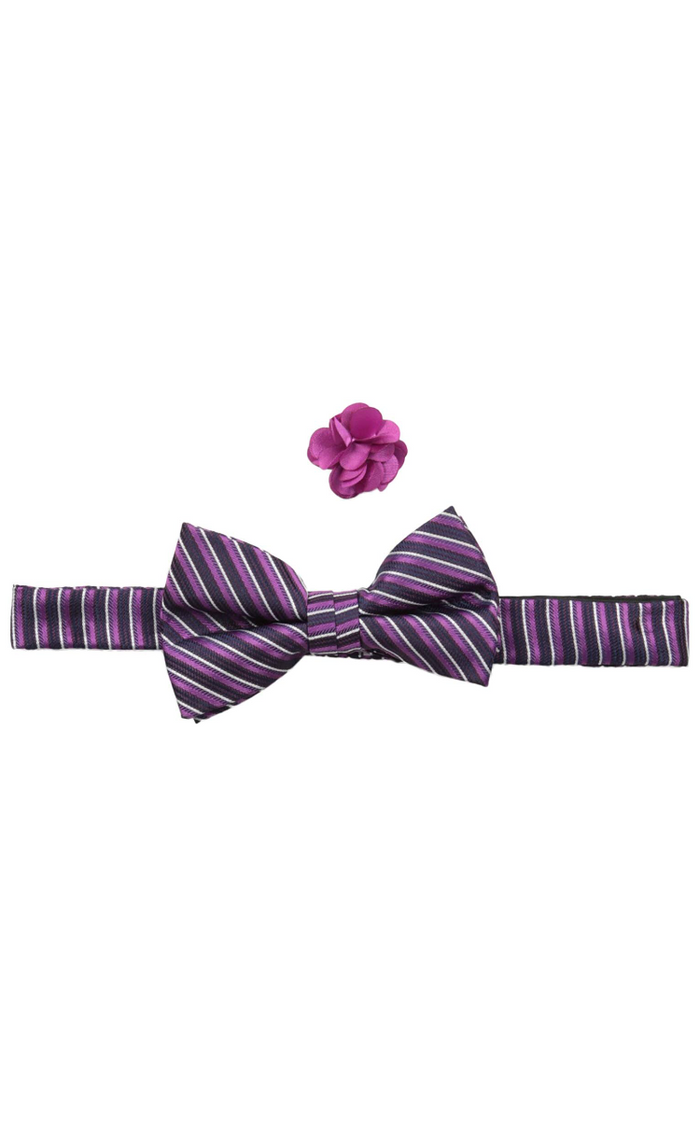 Nick Graham Everywhere Mens Stripe Bow Tie With Solid Pocket Square and Floral by Vanessa Jane