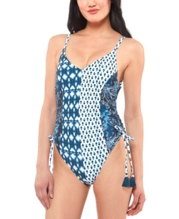 Jessica Simpson Batik Babe Tassel-Trim One-Piece Swimsuit, Size Small by Vanessa Jane