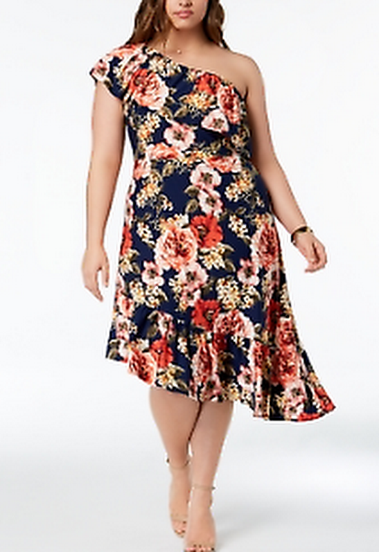 Ny Collection Plus Size Ruffed One-Shoulder Dress, Size 2X by Vanessa Jane