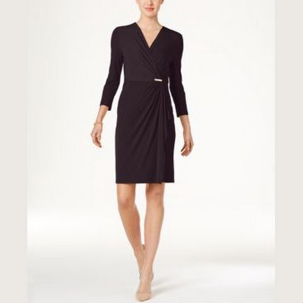 Charter Club Womens Long Sleeve Faux-Wrap Dress, Dark Wineberry, Small by Vanessa Jane