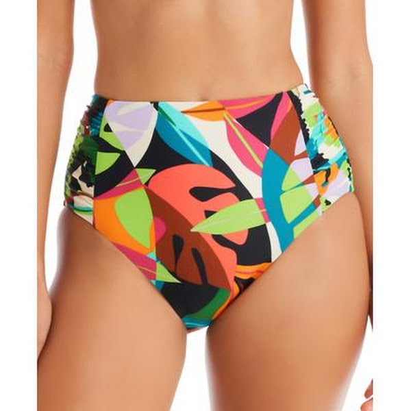 Bar Iii Womens Tropical Dreams Side-Shirred High-Waist Bikini Bottoms by Vanessa Jane