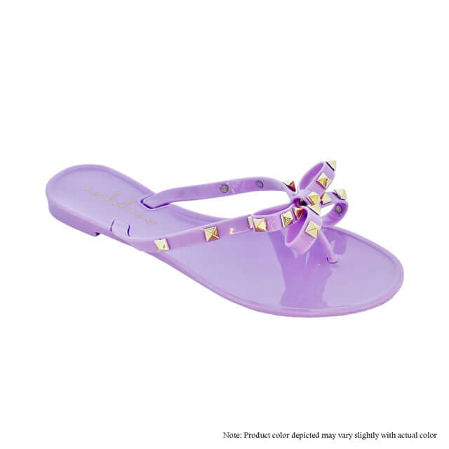 Gold Studded Bow Thong Sandals -Lilac {Order 1/2 Size Larger} by The House of Stylez