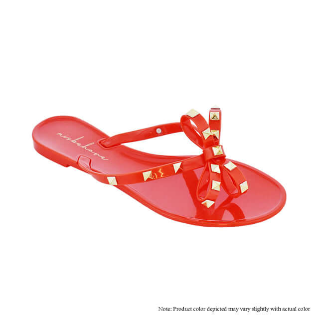 Gold Studded Bow Thong Sandals -Orange {Order 1/2 Size Larger} by The House of Stylez
