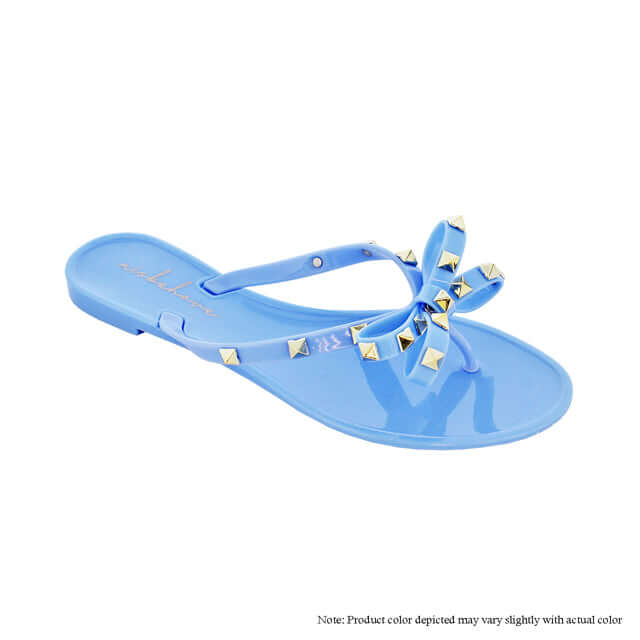 Gold Studded Bow Thong Sandals -Slate Blue {Order 1/2 Size Larger} by The House of Stylez