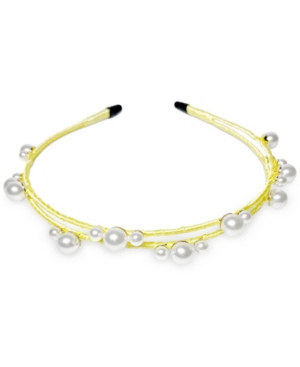 Inc Gold-Tone Imitation Pearl Satin-Wrapped Double-Row Headband by Vanessa Jane