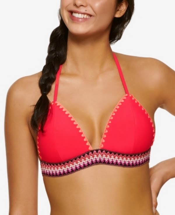 Hula Honey Womens Coral Push-Up Hook and Eye Closure Tie Zinc Triangle Swimsuit by Vanessa Jane