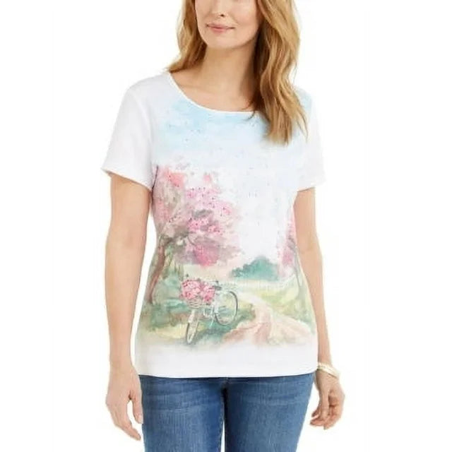 Karen Scott Embellished Scoop-Neck Top, Size Small by Vanessa Jane