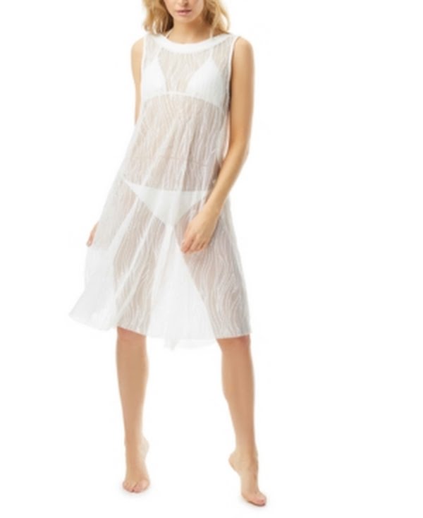 Carmen Marc Valvo White Sequin High-Neck Swim Dress Cover-Up, Size XL by Vanessa Jane