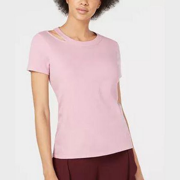 Bar III Day and Night Distressed Cut Out T-Shirt Pink, Size XL by Vanessa Jane