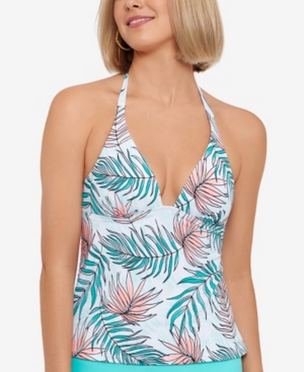 Salt + Cove Womens Printed Removable Cups V Neck Tie Halter Tankini by Vanessa Jane