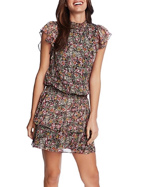 1. STATE Womens Black Floral Cap Sleeve Mock Mini Drop Waist Dress, Small by Vanessa Jane