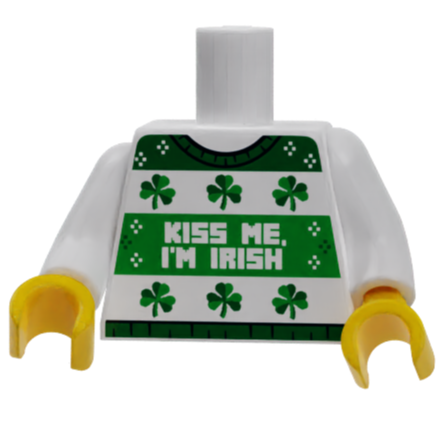B3 Customs® Ugly Green St. Patrick's Day Kiss Me I'm Irish Sweater Printed White Torso by B3 Customs