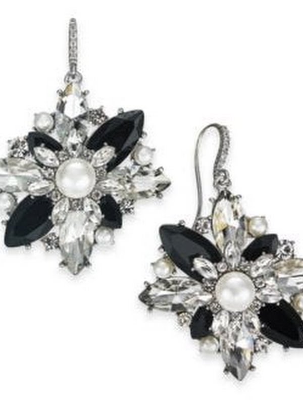 Charter Club Silver-Tone Crystal, Stone and Imitation Pearl Cluster Earrings by Vanessa Jane