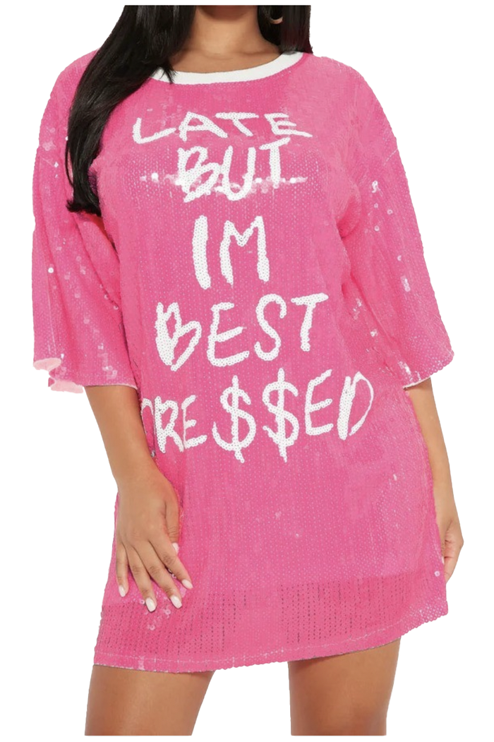 Late but I'm best Dressed Oversized Sequin T-shirt Dress by The House of Stylez
