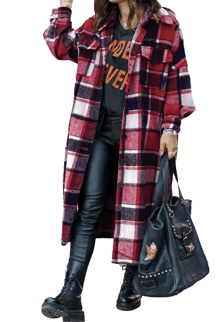 Long Plaid Flannel Shacket by The House of Stylez