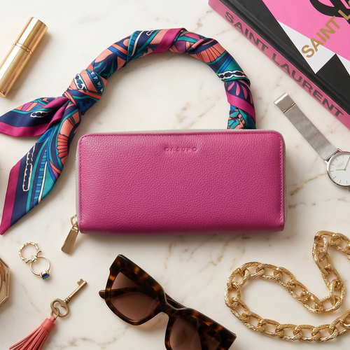 Large Zipper Wallet with Detachable Key Ring - Pink by CASUPO