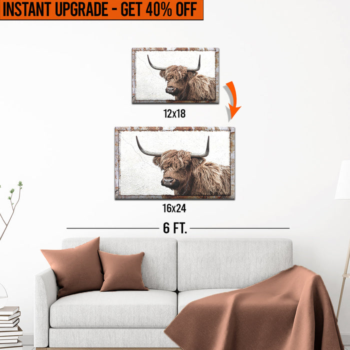 Upgrade Your 12x18 Inches 'Highland Cow Reading Newspaper' Canvas To 16x24 Inches Wall Decor by Tailored Canvases