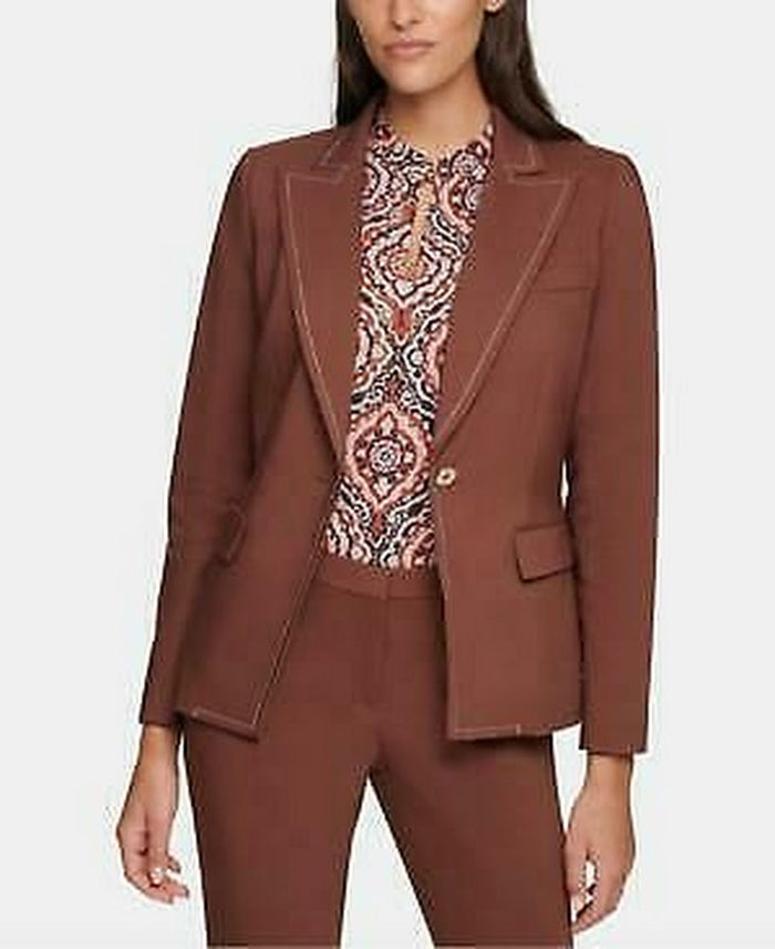 Tommy Hilfiger Contrast-Stitch One-Button Blazer, Brown, Size 0 by Vanessa Jane