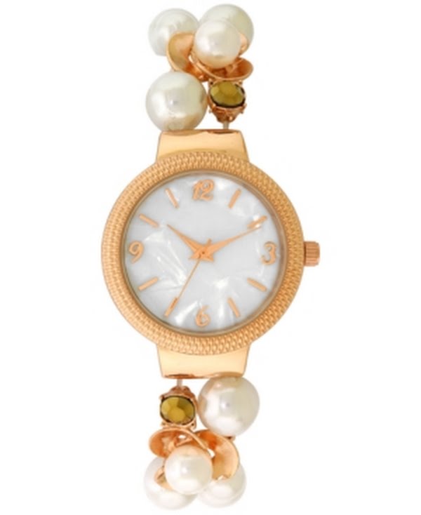 Inc Womens Rose Gold-Tone Crystal and Imitation Pearl Stretch Watch 32mm by Vanessa Jane