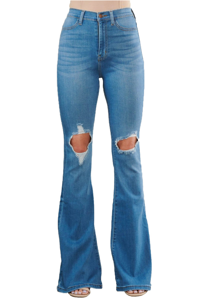 {MP1824} Exposed Knee Wide Jeans -33" inseam by The House of Stylez