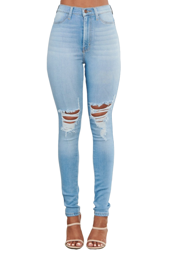 {MP1835} Denim Exposed Knee Skinny Jeans by The House of Stylez