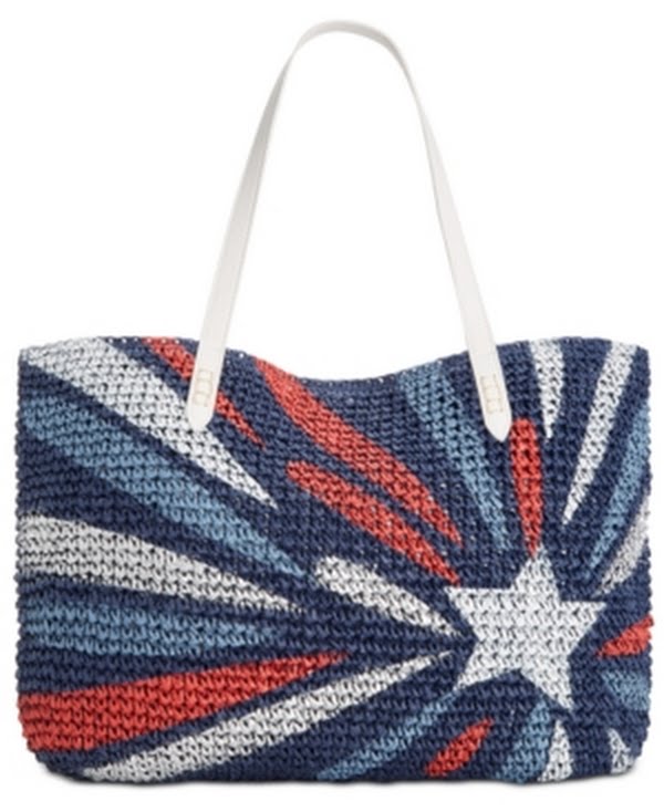 International Concepts Patriotic Tropical Star Straw Tote Blue by Vanessa Jane