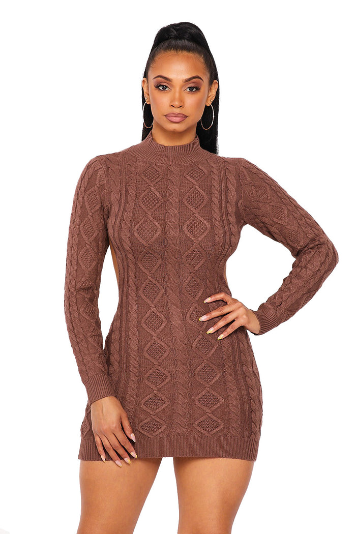 Mock Neck Back Out Sweater Dress by The House of Stylez