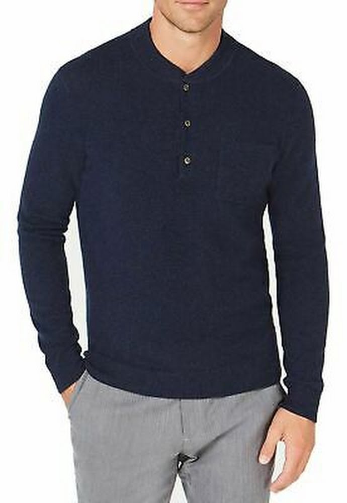 Tasso Elba Mens Cashmere Henley Sweater Navy, Small by Vanessa Jane