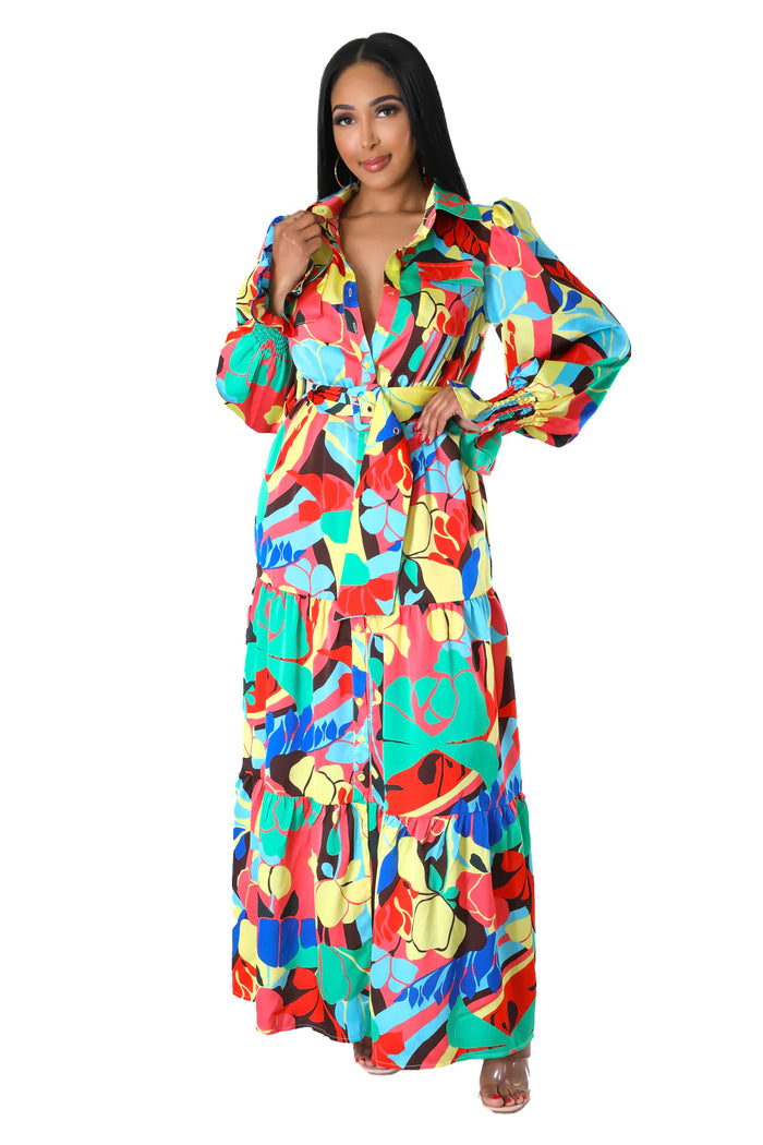 Multi Color Button Up Maxi Dress by The House of Stylez